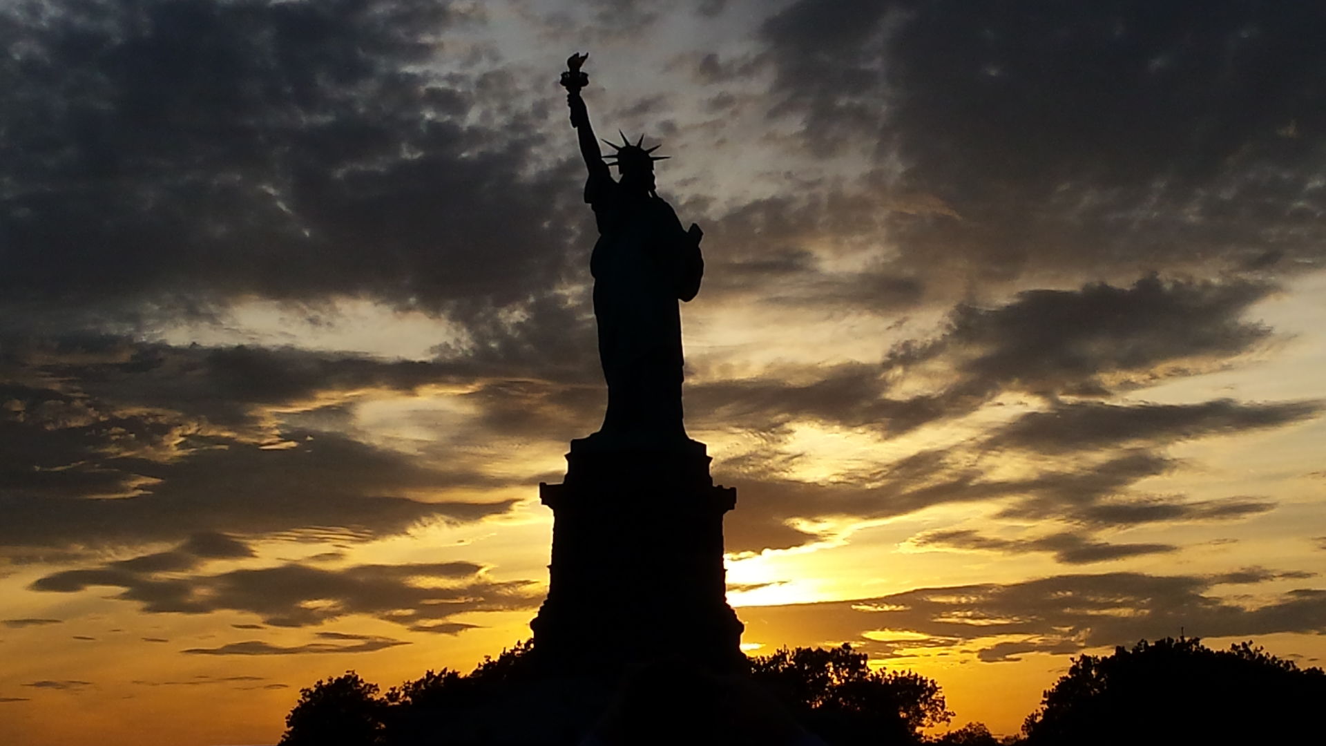 Lady Liberty at sunset